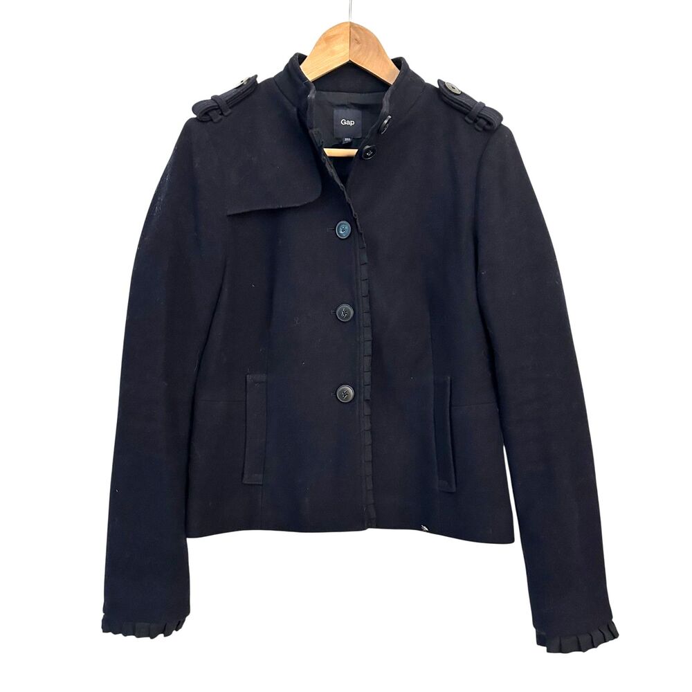 The Gap Navy Blue Wool and‎ Nylon Blend Short Lined Button Military Jacket S